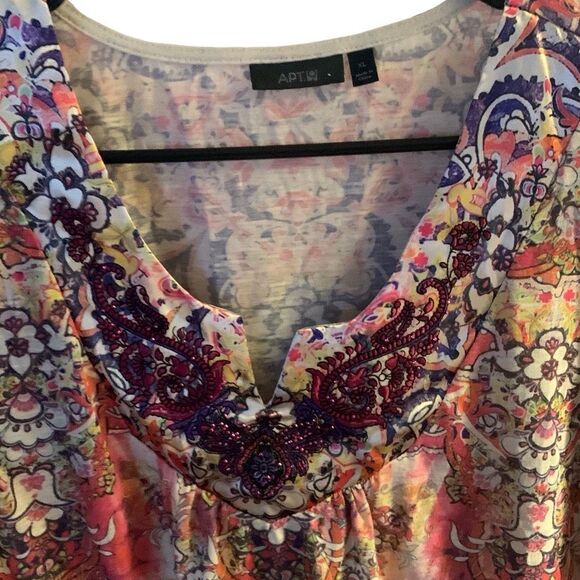 Pre Owned Women's Apt 9 Floral Flowing Blouse Sz XL Embrace Your Inner Hippie - Picture 5 of 9